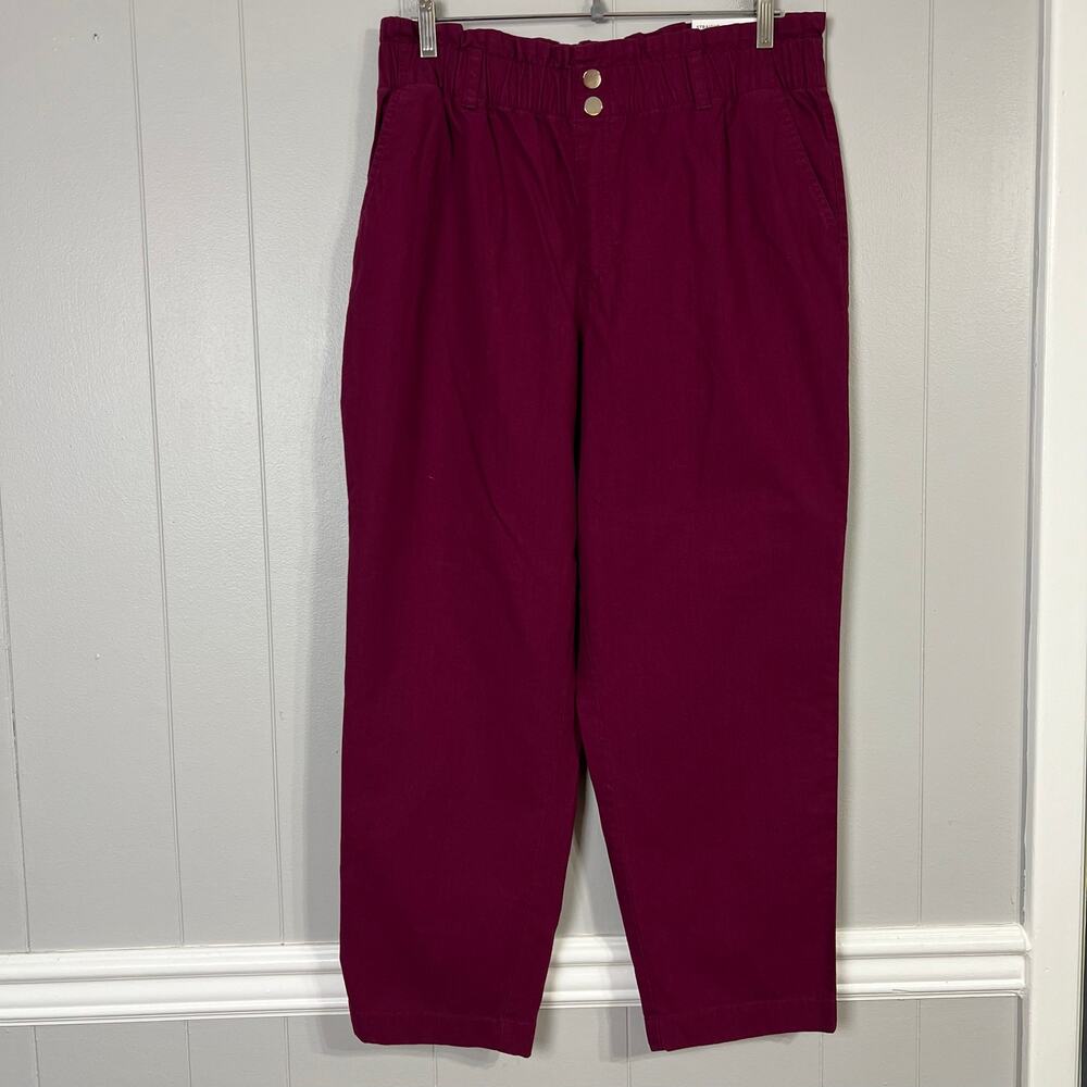 LOFT Womens XL Burgundy High Rise Straight Pull On Paperbag Pants NWT